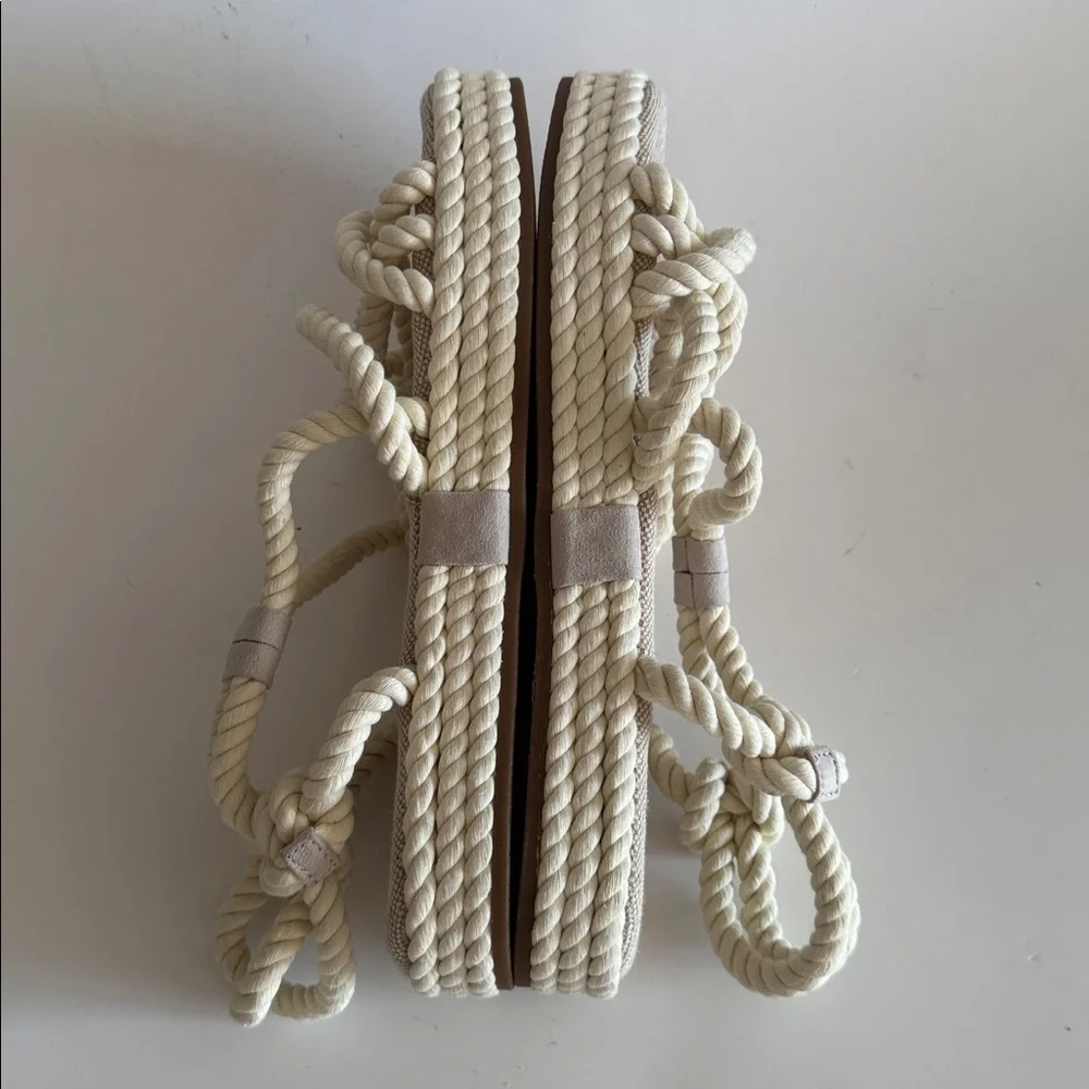MIA Marquez Strappy Twisted Rope Boho Off-White Platform Sandals size 9